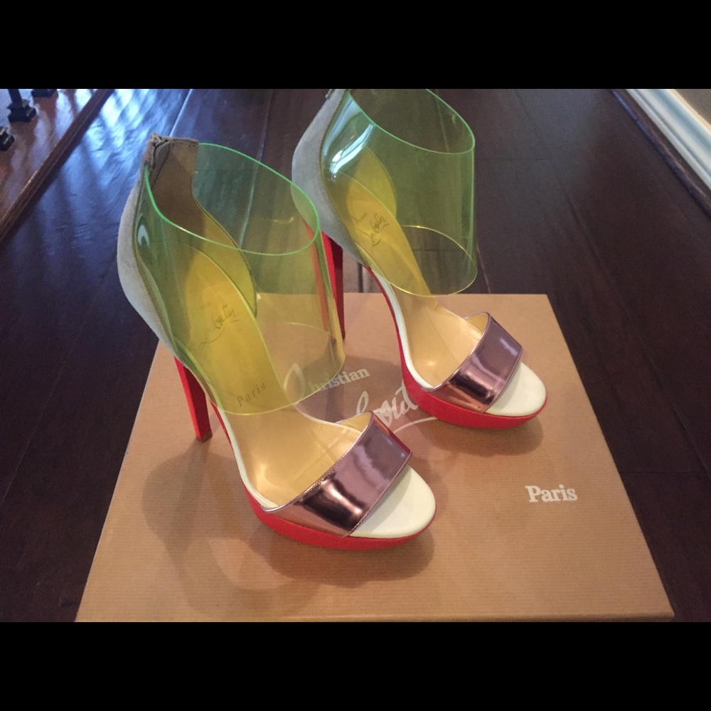 Christian Louboutin Dufoura 140 Suede PVC Heels - Picture 1 of 8